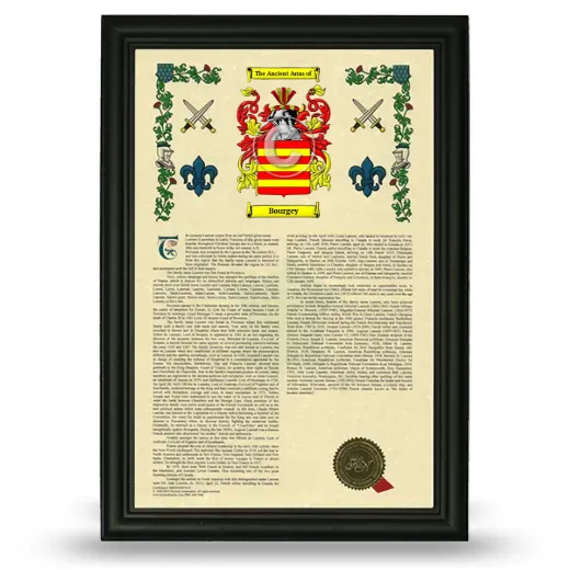 Bourgey Armorial History Framed - Black