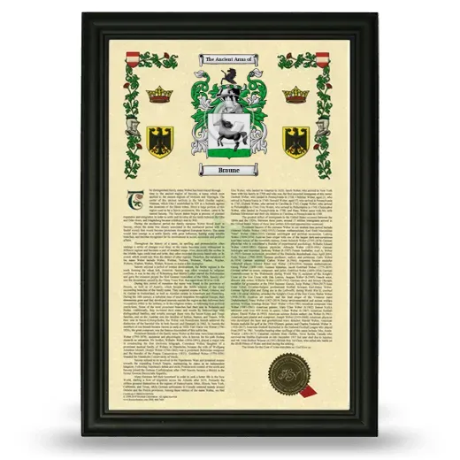Braune Armorial History Framed - Black