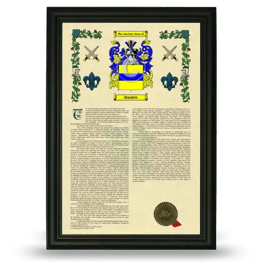 Braziers Armorial History Framed - Black