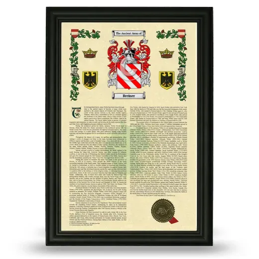 Breiner Armorial History Framed - Black