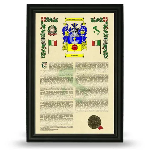 Brescia Armorial History Framed - Black