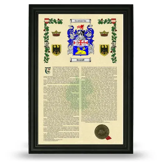 Brocuff Armorial History Framed - Black