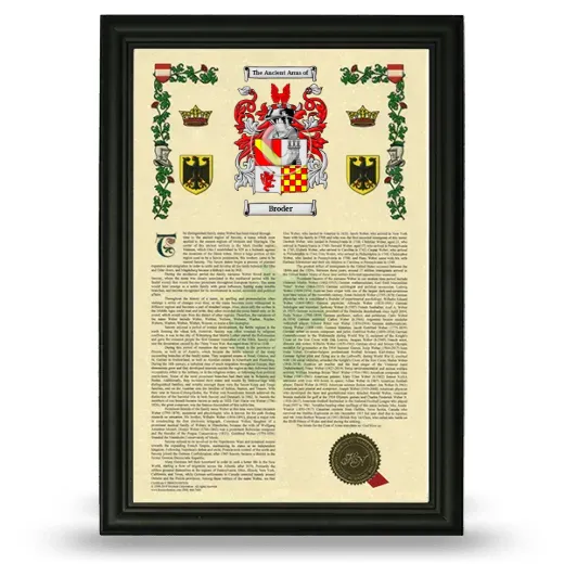 Broder Armorial History Framed - Black