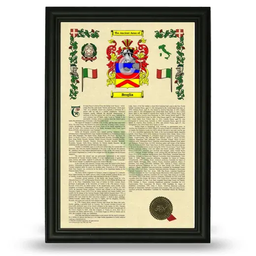 Broglia Armorial History Framed - Black