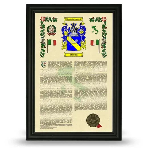 Brunella Armorial History Framed - Black
