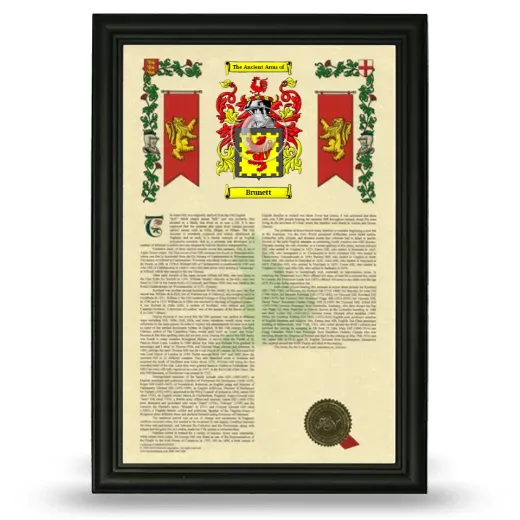 Brunett Armorial History Framed - Black