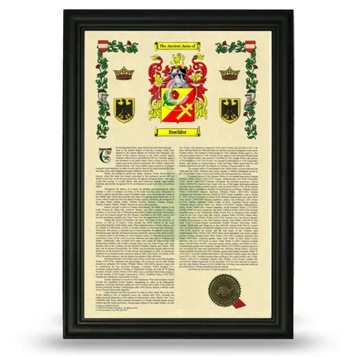Buehler Armorial History Framed - Black
