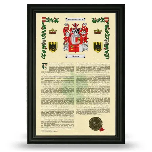 Bunau Armorial History Framed - Black