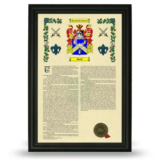 Burel Armorial History Framed - Black