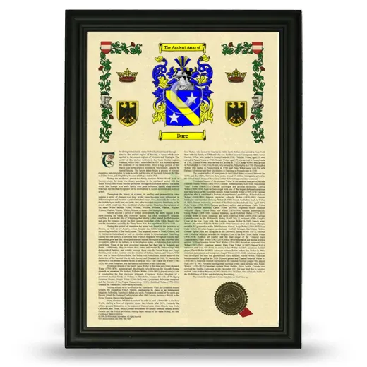 Burg Armorial History Framed - Black
