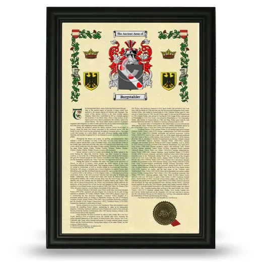 Burgstahler Armorial History Framed - Black