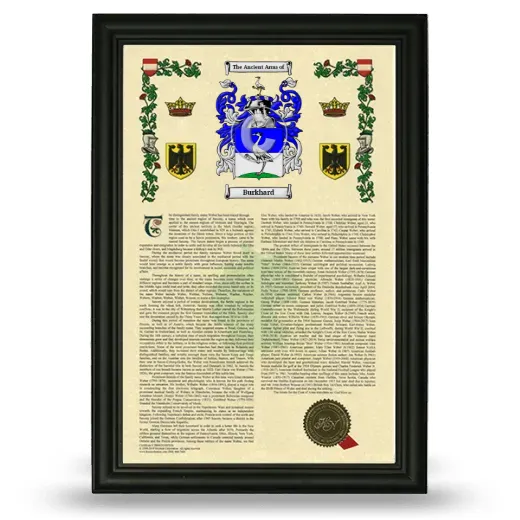 Burkhard Armorial History Framed - Black