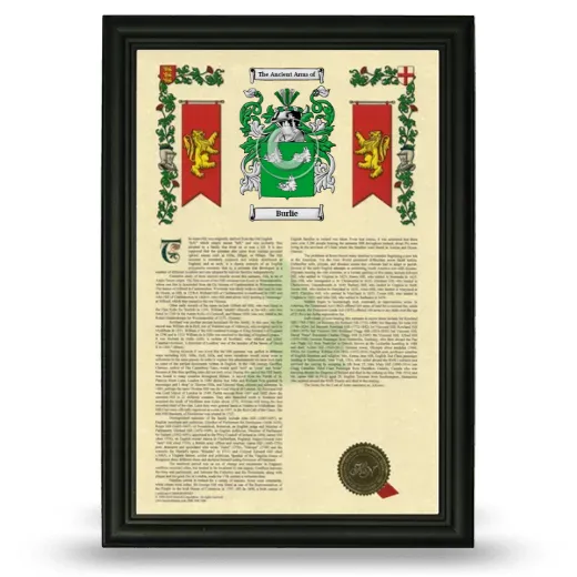 Burlie Armorial History Framed - Black