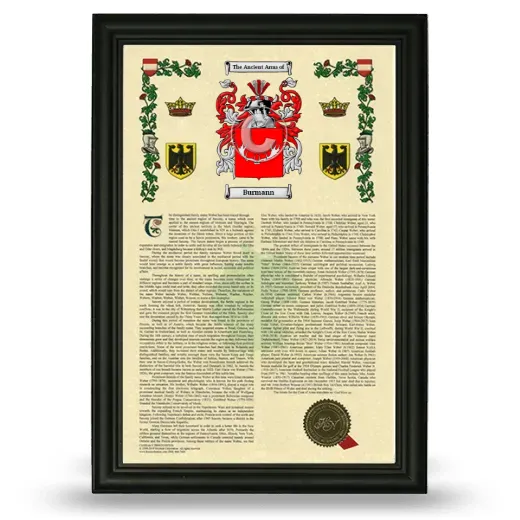 Burmann Armorial History Framed - Black