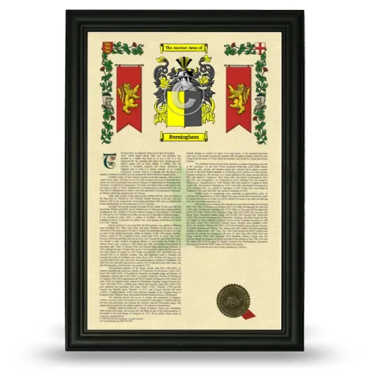 Burningham Armorial History Framed - Black