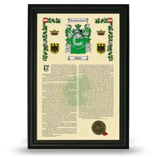 Busker Armorial History Framed - Black