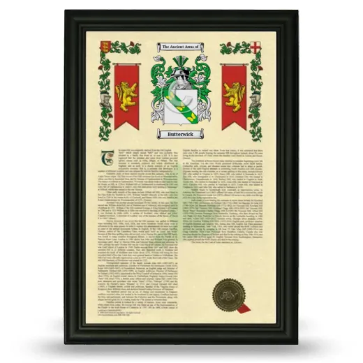 Butterwick Armorial History Framed - Black