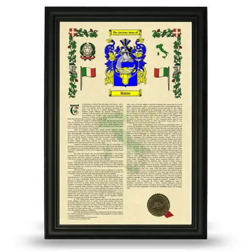 Buzza Armorial History Framed - Black