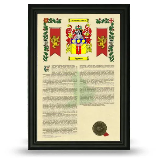 Bygrove Armorial History Framed - Black