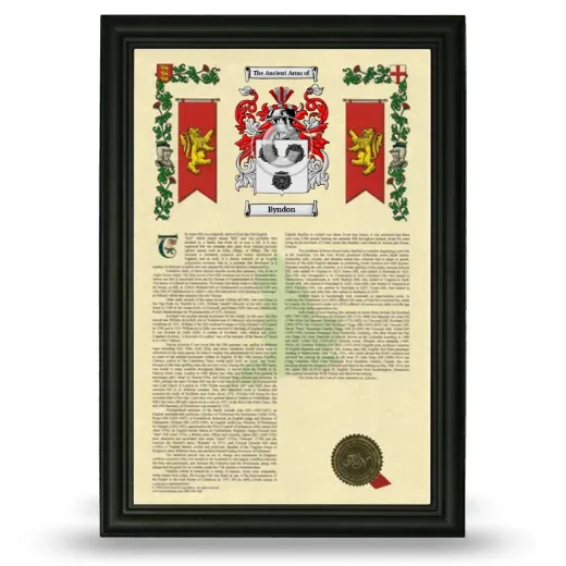Byndon Armorial History Framed - Black