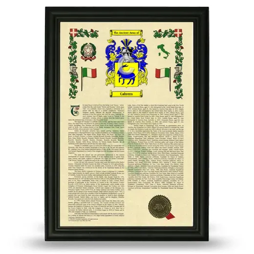 Cabrera Armorial History Framed - Black