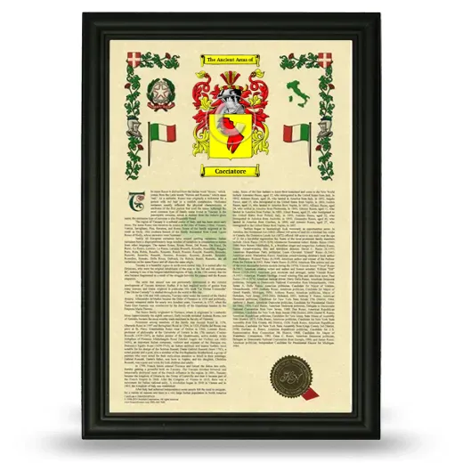 Cacciatore Armorial History Framed - Black