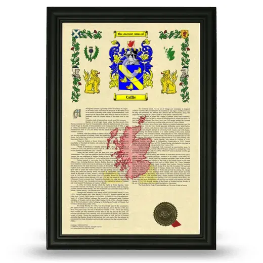 Caffie Armorial History Framed - Black