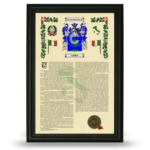 Calabra Armorial History Framed - Black