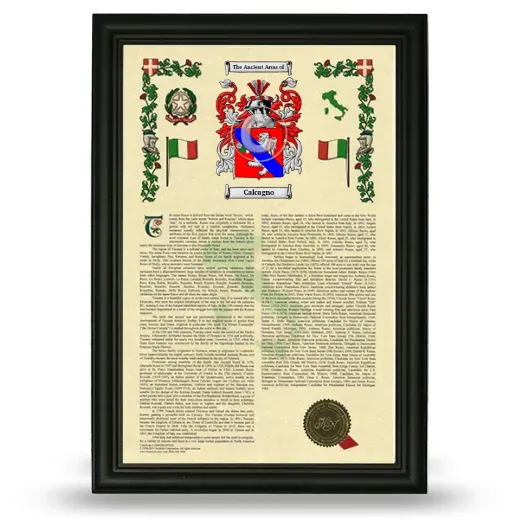 Calcagno Armorial History Framed - Black