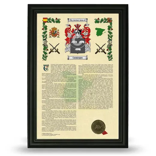 Camargos Armorial History Framed - Black