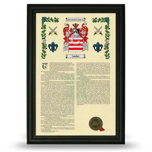 Cambet Armorial History Framed - Black