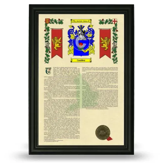 Cambey Armorial History Framed - Black