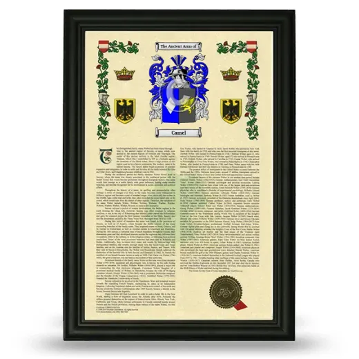 Camel Armorial History Framed - Black