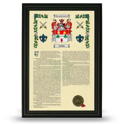 Cantain Armorial History Framed - Black