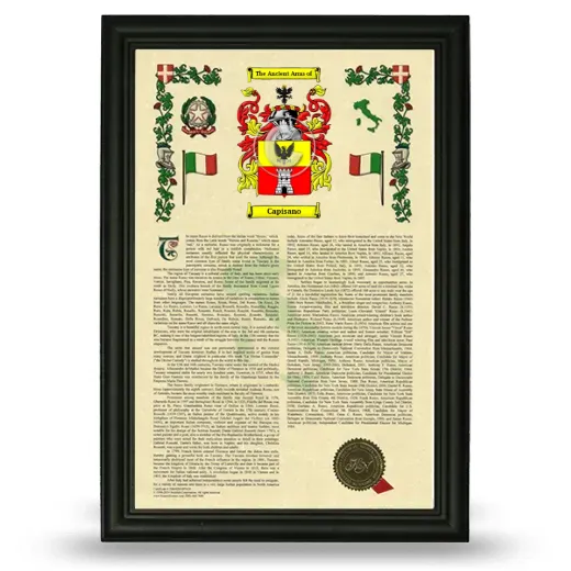 Capisano Armorial History Framed - Black