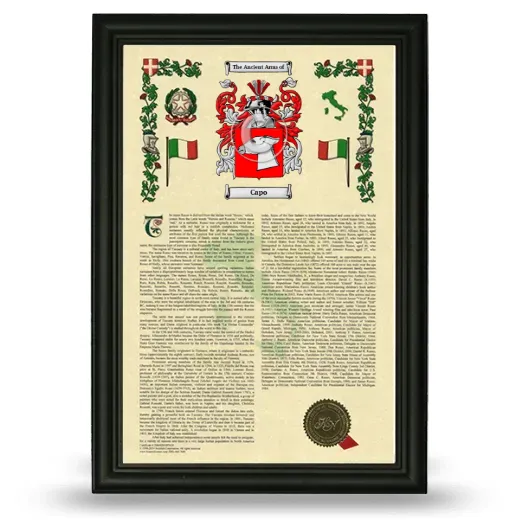 Capo Armorial History Framed - Black