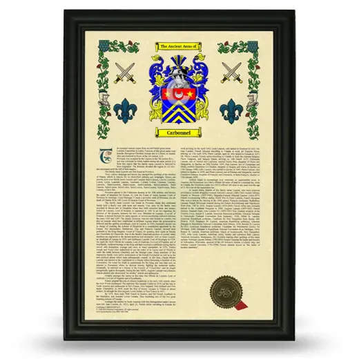 Carbonnel Armorial History Framed - Black