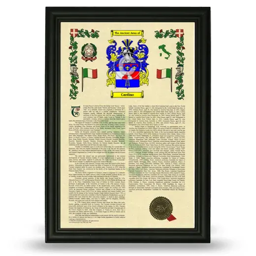 Cardino Armorial History Framed - Black