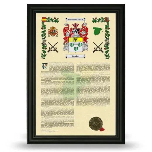 Cardon Armorial History Framed - Black
