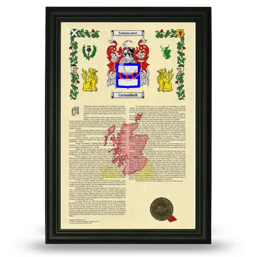 Carmakhell Armorial History Framed - Black