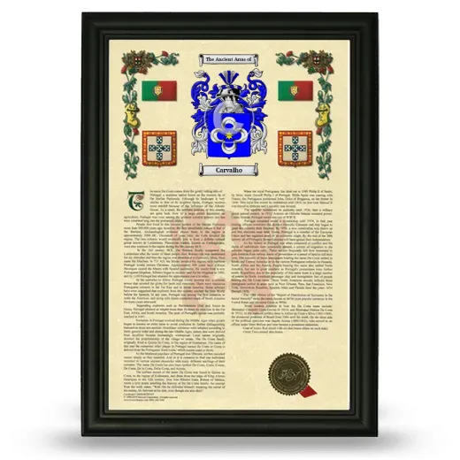 Carvalho Armorial History Framed - Black