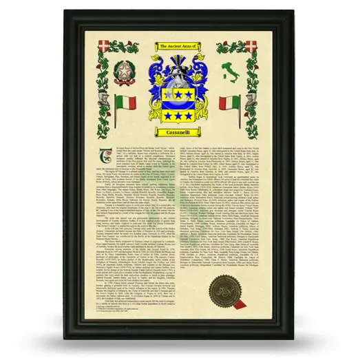 Cassanelli Armorial History Framed - Black