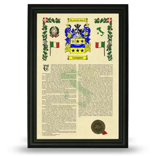 Castagneri Armorial History Framed - Black