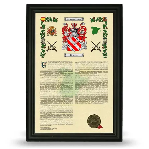 Castano Armorial History Framed - Black