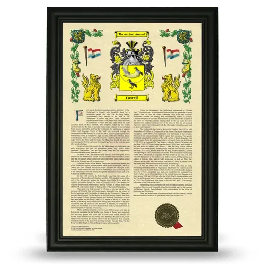 Castell Armorial History Framed - Black