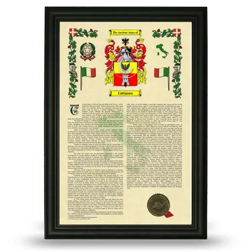 Cattaneo Armorial History Framed - Black