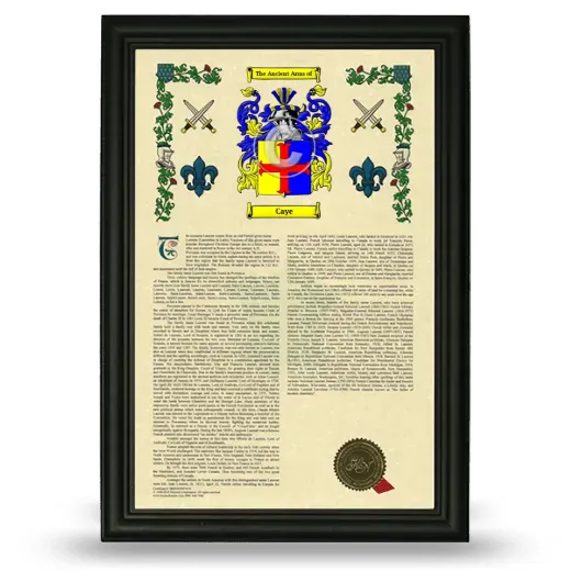 Caye Armorial History Framed - Black