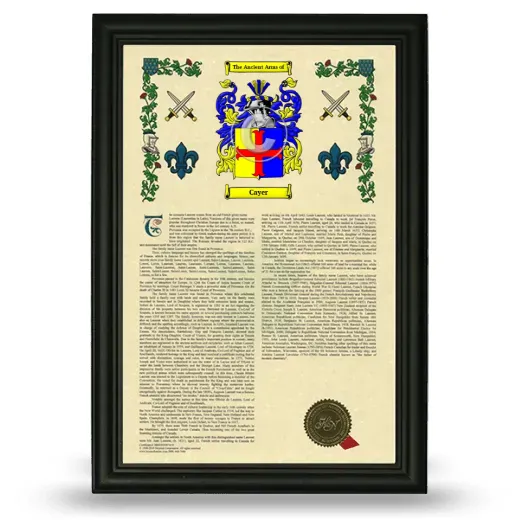 Cayer Armorial History Framed - Black