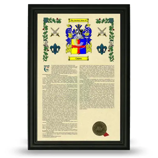 Cayeu Armorial History Framed - Black