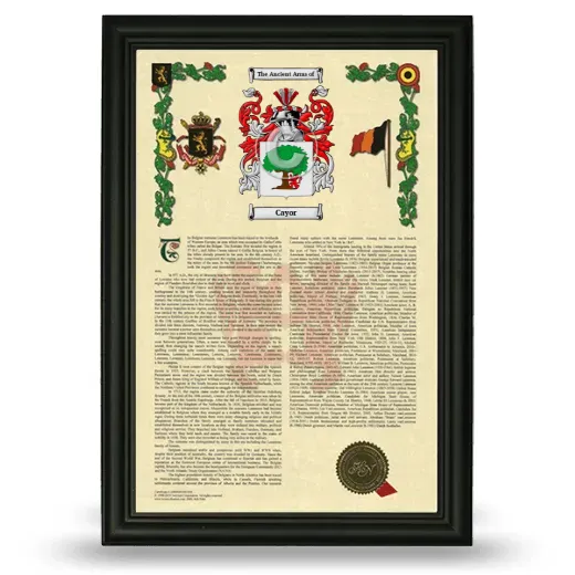 Cayor Armorial History Framed - Black